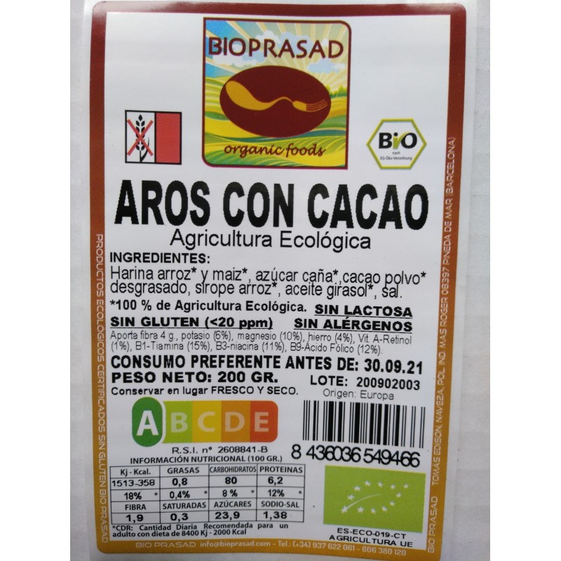 AROS CRUJIENTES C/CACAO  200 GR.